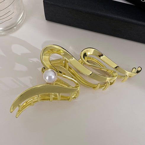 ウェーブヘアクリップ 韓国バンスクリップ おしゃれ メタル クロークリップ 大きめ 大人可愛い 簡単ヘアアレンジ カジュアル ヘアアクセサリー ゴールド ヘア小物 2JUSHUI-003