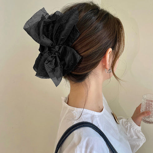 リボンヘアクリップ 大きめバンスクリップ 韓国ヘアアクセサリー おしゃれ シンプル髪留め 大人可愛いクリップ オフィスカジュアル レディース ハーフアップ 髪飾り 2JUSHUI-009