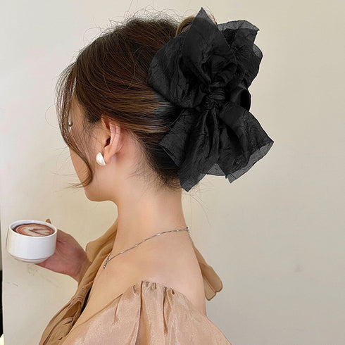 リボンヘアクリップ 大きめバンスクリップ 韓国ヘアアクセサリー おしゃれ シンプル髪留め 大人可愛いクリップ オフィスカジュアル レディース ハーフアップ 髪飾り 2JUSHUI-009