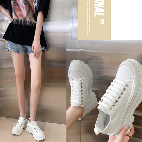 厚底スニーカー キャンバススニーカー韓国 レディース ローカット 韓国ファッション 靴 履きやすい ボリュームシューズ レースアップ カジュアル 美脚くつ春秋夏 2KCHAO-002