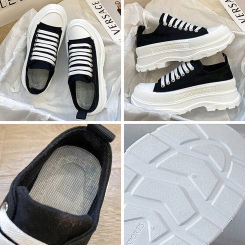 厚底スニーカー キャンバススニーカー韓国 レディース ローカット 韓国ファッション 靴 履きやすい ボリュームシューズ レースアップ カジュアル 美脚くつ春秋夏 2KCHAO-002