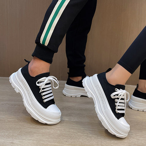 厚底スニーカー キャンバススニーカー韓国 レディース ローカット 韓国ファッション 靴 履きやすい ボリュームシューズ レースアップ カジュアル 美脚くつ春秋夏 2KCHAO-002