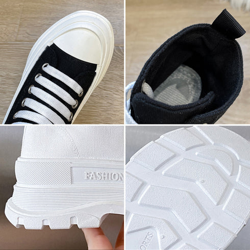 ハイカットスニーカー 韓国厚底スニーカー トラックソールキャンバススニーカー 痛くないレースアップシューズ レディース 通勤靴 通学靴 歩きやすい靴 身長盛れる靴 2KCHAO-003