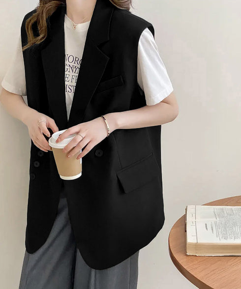 テーラードベスト レディースジレ 韓国風 テーラードジレ ダブルボタン ノースリーブジャケット 体型カバーベスト着やせ オフィスカジュアル 春夏秋冬ライトアウター 2LASA-001