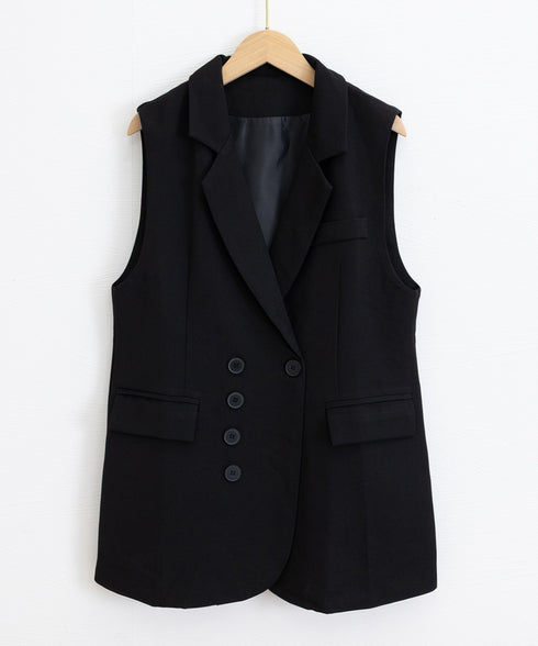 テーラードベスト レディースジレ 韓国風 テーラードジレ ダブルボタン ノースリーブジャケット 体型カバーベスト着やせ オフィスカジュアル 春夏秋冬ライトアウター 2LASA-001