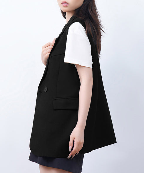 テーラードベスト レディースジレ 韓国風 テーラードジレ ダブルボタン ノースリーブジャケット 体型カバーベスト着やせ オフィスカジュアル 春夏秋冬ライトアウター 2LASA-001