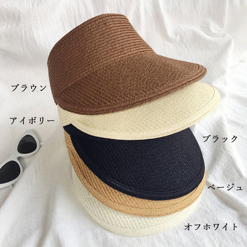バイザーハット レディースストローハット 紫外線 UV対策帽子 つば広 ゴルフテニス スポーツ 麦わら帽子 ナチュラル サマーハット 折りたたみ 大人カジュアル 2LIANGF-001