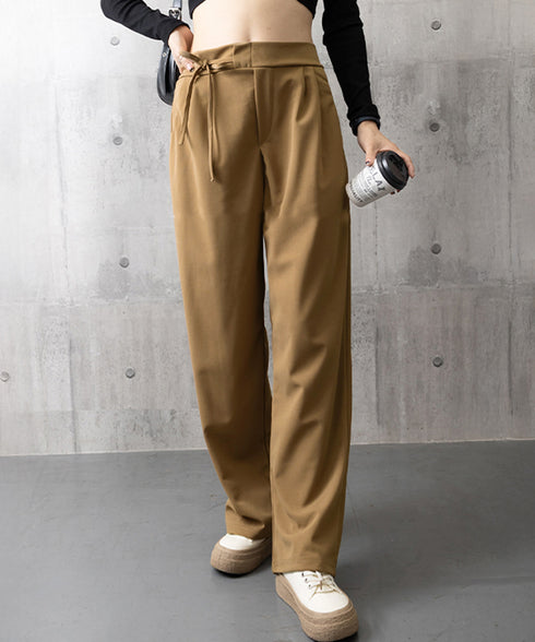 ストレートパンツ リボンスラックス 美脚 レディース ハイウエスト セミワイドパンツ 涼しげ ロングパンツ 春夏 オフィスカジュアル 通勤ズボン 着やせ きれいめ 2LINYI-001