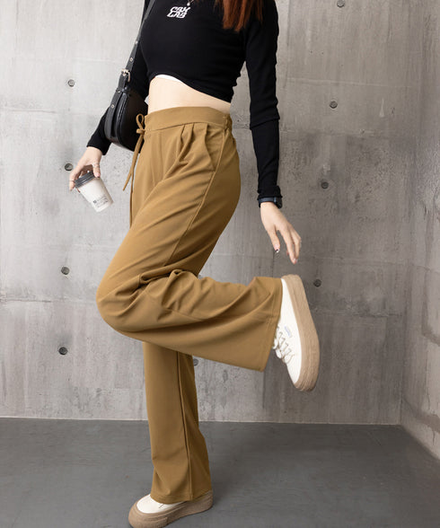 ストレートパンツ リボンスラックス 美脚 レディース ハイウエスト セミワイドパンツ 涼しげ ロングパンツ 春夏 オフィスカジュアル 通勤ズボン 着やせ きれいめ 2LINYI-001