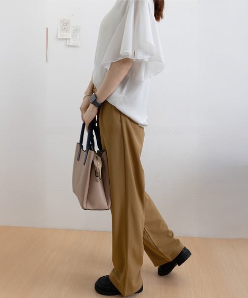ストレートパンツ リボンスラックス 美脚 レディース ハイウエスト セミワイドパンツ 涼しげ ロングパンツ 春夏 オフィスカジュアル 通勤ズボン 着やせ きれいめ 2LINYI-001