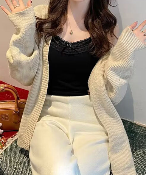 カップ付きキャミソールレーストリムキャミ レディース フロントリボンリブキャミ おしゃれインナートップス 着回し肌着 快適フィットブラトップ春夏カップ付きインナー 2LMIOU-001