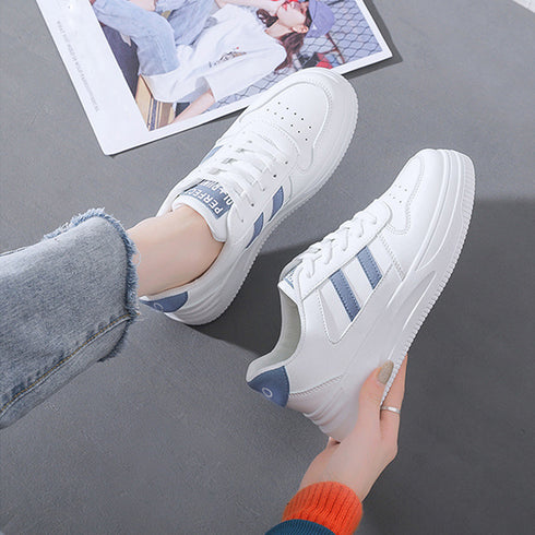 ローカットスニーカー 白 レディース韓国 カジュアル フラットシューズ 歩きやすい おしゃれ PUレザースニーカー 通勤通学美脚シューズ レースアップ靴履きやすい 2LONG-001