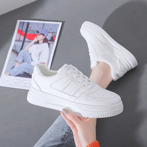 ローカットスニーカー 白 レディース韓国 カジュアル フラットシューズ 歩きやすい おしゃれ PUレザースニーカー 通勤通学美脚シューズ レースアップ靴履きやすい 2LONG-001