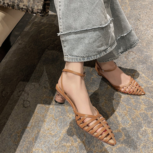 ポインテッドトゥ グルカサンダル レトロ お洒落 ストラップサンダル 歩きやすい レディースサンダル 脱げない ローヒール靴 疲れにくい サマーシューズ 大人上品 2LONG-002