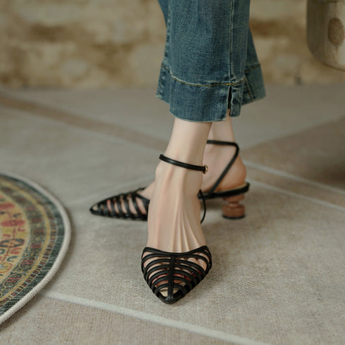 ポインテッドトゥ グルカサンダル レトロ お洒落 ストラップサンダル 歩きやすい レディースサンダル 脱げない ローヒール靴 疲れにくい サマーシューズ 大人上品 2LONG-002