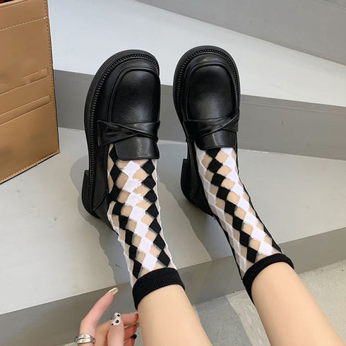 ローファー レディース パンプス 厚底靴 韓国歩きやすい 大人女子 学生靴 ラウンドトゥ シューズ レトロ 美脚パンプス 疲れにくい レザー調パンプス黒 通勤通学 2LONG-003