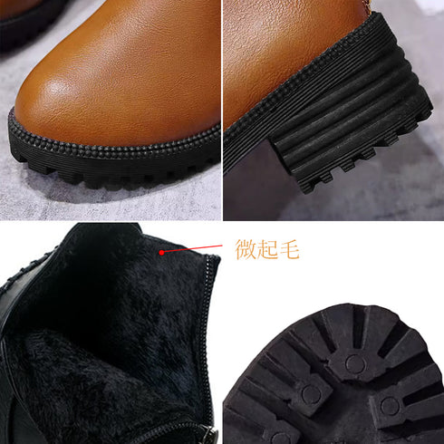 ショートブーツ レディース 裏起毛ブーツ レトロ PUレザー バックルブーツ 履きやすい シューズ カジュアル バックジップブーツ 歩きやすい 通勤秋冬靴おしゃれ 2LONG-004