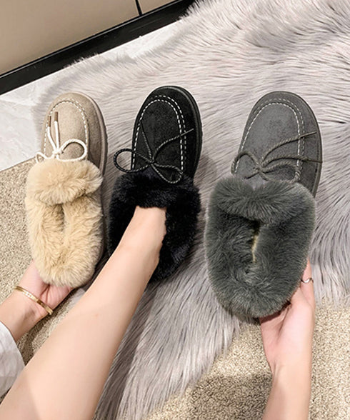 モカシン レディース ボアローファー冬靴 可愛い フェイクファーパンプス ぺたんこ 暖かい ムートンスリッポン スエード調 履きやすい ふわふわシューズ 疲れない 2LONG-007