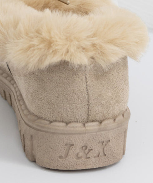 モカシン レディース ボアローファー冬靴 可愛い フェイクファーパンプス ぺたんこ 暖かい ムートンスリッポン スエード調 履きやすい ふわふわシューズ 疲れない 2LONG-007