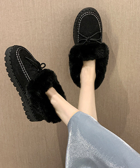 モカシン レディース ボアローファー冬靴 可愛い フェイクファーパンプス ぺたんこ 暖かい ムートンスリッポン スエード調 履きやすい ふわふわシューズ 疲れない 2LONG-007