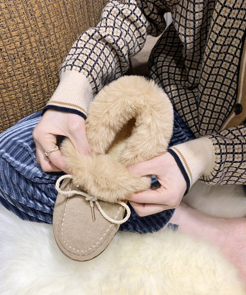 モカシン レディース ボアローファー冬靴 可愛い フェイクファーパンプス ぺたんこ 暖かい ムートンスリッポン スエード調 履きやすい ふわふわシューズ 疲れない 2LONG-007