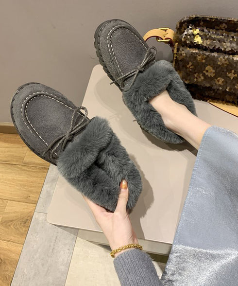 モカシン レディース ボアローファー冬靴 可愛い フェイクファーパンプス ぺたんこ 暖かい ムートンスリッポン スエード調 履きやすい ふわふわシューズ 疲れない 2LONG-007