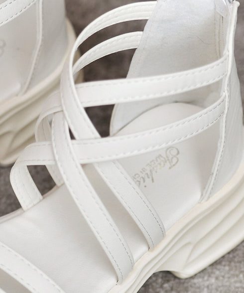 厚底サンダル ストラップサンダル美脚夏靴 歩きやすい グラディエーターサンダル レディース クロス グルカサンダル お洒落ボーンサンダル 黒 ローマサンダル韓国風 2LONG-008