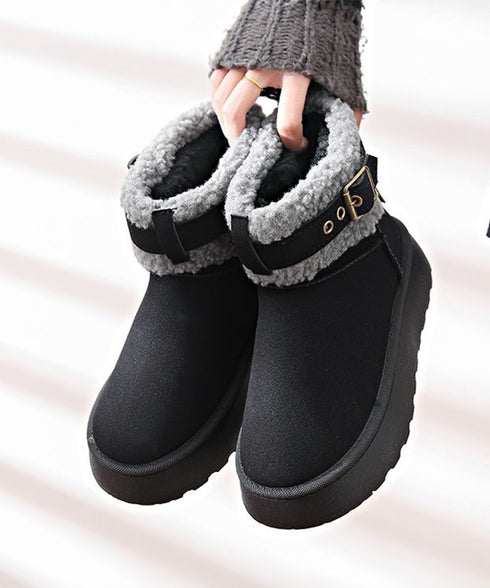 厚底ムートンブーツ 裏起毛ショートブーツ レディース あったかボアブーツ ふわふわ 履きやすい フラットシューズ カジュアル ベルト付冬靴 歩きやすい 防寒ブーツ 2LONG-009