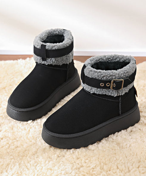 厚底ムートンブーツ 裏起毛ショートブーツ レディース あったかボアブーツ ふわふわ 履きやすい フラットシューズ カジュアル ベルト付冬靴 歩きやすい 防寒ブーツ 2LONG-009