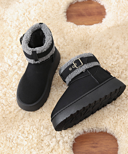 厚底ムートンブーツ 裏起毛ショートブーツ レディース あったかボアブーツ ふわふわ 履きやすい フラットシューズ カジュアル ベルト付冬靴 歩きやすい 防寒ブーツ 2LONG-009