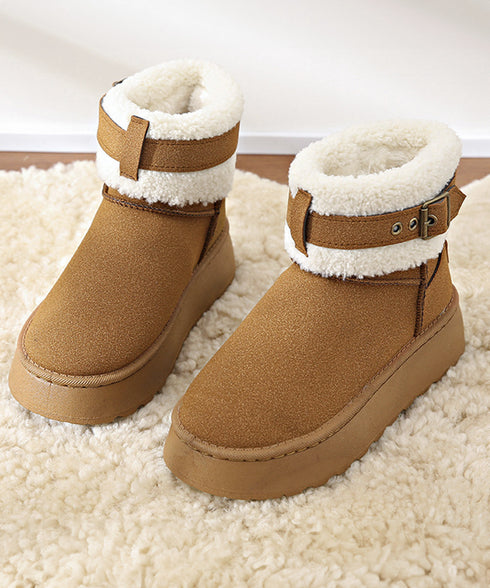 厚底ムートンブーツ 裏起毛ショートブーツ レディース あったかボアブーツ ふわふわ 履きやすい フラットシューズ カジュアル ベルト付冬靴 歩きやすい 防寒ブーツ 2LONG-009
