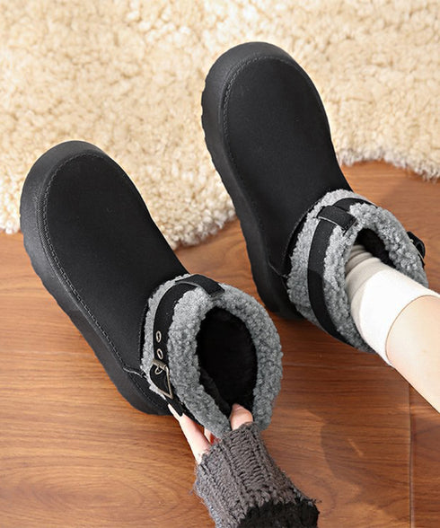 厚底ムートンブーツ 裏起毛ショートブーツ レディース あったかボアブーツ ふわふわ 履きやすい フラットシューズ カジュアル ベルト付冬靴 歩きやすい 防寒ブーツ 2LONG-009