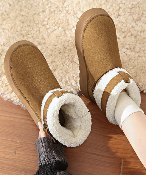 厚底ムートンブーツ 裏起毛ショートブーツ レディース あったかボアブーツ ふわふわ 履きやすい フラットシューズ カジュアル ベルト付冬靴 歩きやすい 防寒ブーツ 2LONG-009