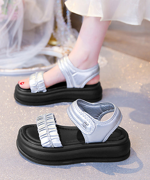 厚底サンダル レディースギャザーサンダル ビジュー付き ボリュームソール ベルトサンダル マジックテープ 軽量サンダル 履きやすいビーチサンダル 美脚 韓国風夏靴 2LONG-010