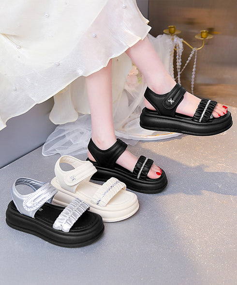 厚底サンダル レディースギャザーサンダル ビジュー付き ボリュームソール ベルトサンダル マジックテープ 軽量サンダル 履きやすいビーチサンダル 美脚 韓国風夏靴 2LONG-010