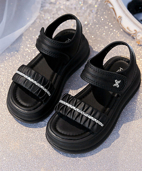 厚底サンダル レディースギャザーサンダル ビジュー付き ボリュームソール ベルトサンダル マジックテープ 軽量サンダル 履きやすいビーチサンダル 美脚 韓国風夏靴 2LONG-010