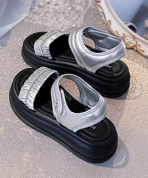 厚底サンダル レディースギャザーサンダル ビジュー付き ボリュームソール ベルトサンダル マジックテープ 軽量サンダル 履きやすいビーチサンダル 美脚 韓国風夏靴 2LONG-010