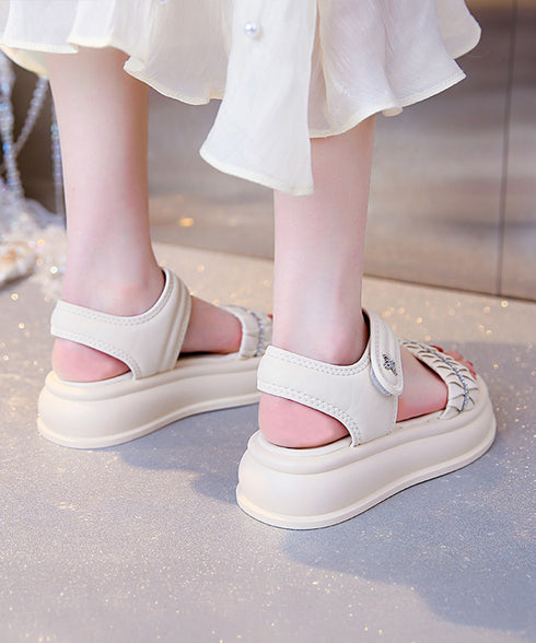 厚底サンダル レディースギャザーサンダル ビジュー付き ボリュームソール ベルトサンダル マジックテープ 軽量サンダル 履きやすいビーチサンダル 美脚 韓国風夏靴 2LONG-010