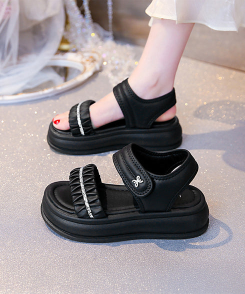 厚底サンダル レディースギャザーサンダル ビジュー付き ボリュームソール ベルトサンダル マジックテープ 軽量サンダル 履きやすいビーチサンダル 美脚 韓国風夏靴 2LONG-010