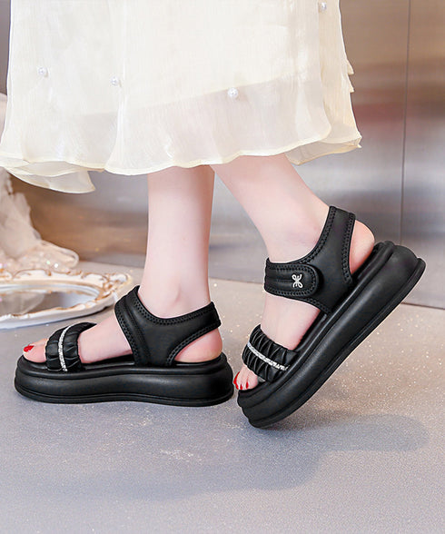 厚底サンダル レディースギャザーサンダル ビジュー付き ボリュームソール ベルトサンダル マジックテープ 軽量サンダル 履きやすいビーチサンダル 美脚 韓国風夏靴 2LONG-010