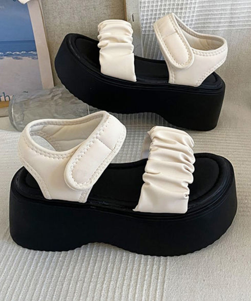 厚底ギャザーベルトサンダル韓国風美脚軽量 ボリュームソールスポサン フリルサンダルスタイルアップ プラットフォームスポーティーシューズ疲れにくい夏靴脚長歩きやすい 2LONG-011