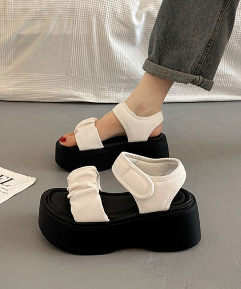 厚底ギャザーベルトサンダル韓国風美脚軽量 ボリュームソールスポサン フリルサンダルスタイルアップ プラットフォームスポーティーシューズ疲れにくい夏靴脚長歩きやすい 2LONG-011