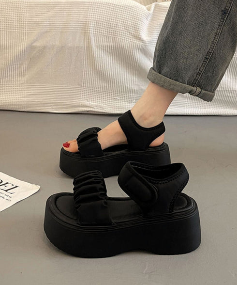 厚底ギャザーベルトサンダル韓国風美脚軽量 ボリュームソールスポサン フリルサンダルスタイルアップ プラットフォームスポーティーシューズ疲れにくい夏靴脚長歩きやすい 2LONG-011
