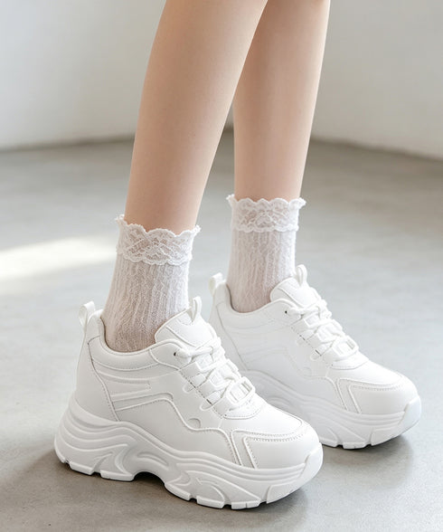 厚底スニーカーダッドスニーカーレディース 歩きやすい 痛くないダッドシューズ ローカットボリュームスニーカー白黒 韓国ファッション ストリート靴美脚スタイルアップ 2LONG-012