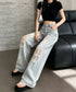 デニムパンツ レースダメージデニムY2K レディース ハイウエストヴィンテージジーンズ クラッシュレトロジーパン着やせ 韓国風ストリート レースパッチワークデニム 2LUANXI-001