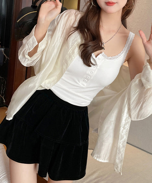 レース切替キャミソールカップ付きインナー レディースキャミインナー スクエアネック インナートップス ボタン付き シンプル肌着 フェミニンリブブラキャミ セクシー 2MANFEN-001