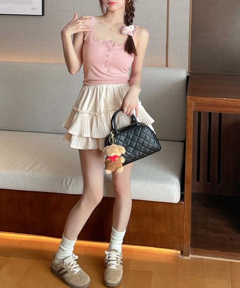 レース切替キャミソールカップ付きインナー レディースキャミインナー スクエアネック インナートップス ボタン付き シンプル肌着 フェミニンリブブラキャミ セクシー 2MANFEN-001