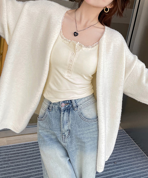 レース切替キャミソールカップ付きインナー レディースキャミインナー スクエアネック インナートップス ボタン付き シンプル肌着 フェミニンリブブラキャミ セクシー 2MANFEN-001