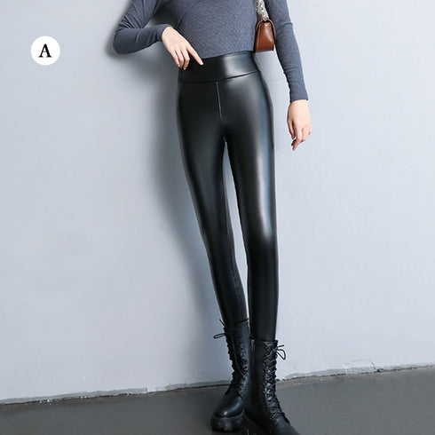 レザーレギンスパンツ裏起毛スキニーパンツ レディース ハイウエスト フェイクレザーパンツ 裏微起毛 スリムパンツ 冬韓国ストレッチパンツ PUレザースキニー 細身 2MIYOU-001