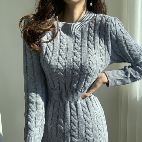前後2wayニットワンピース 深スリット ケーブルワンピース レディース セクシー タイトワンピース 春秋冬 きれいめ カシュクールニットワンピ ウェストマーク 2NVRJ-006